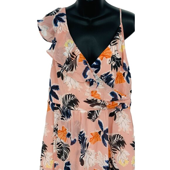 A New Day Women Dress Size Large Pink Floral Ruffle Cami V Neck Shift Asymmetric - Picture 4 of 10